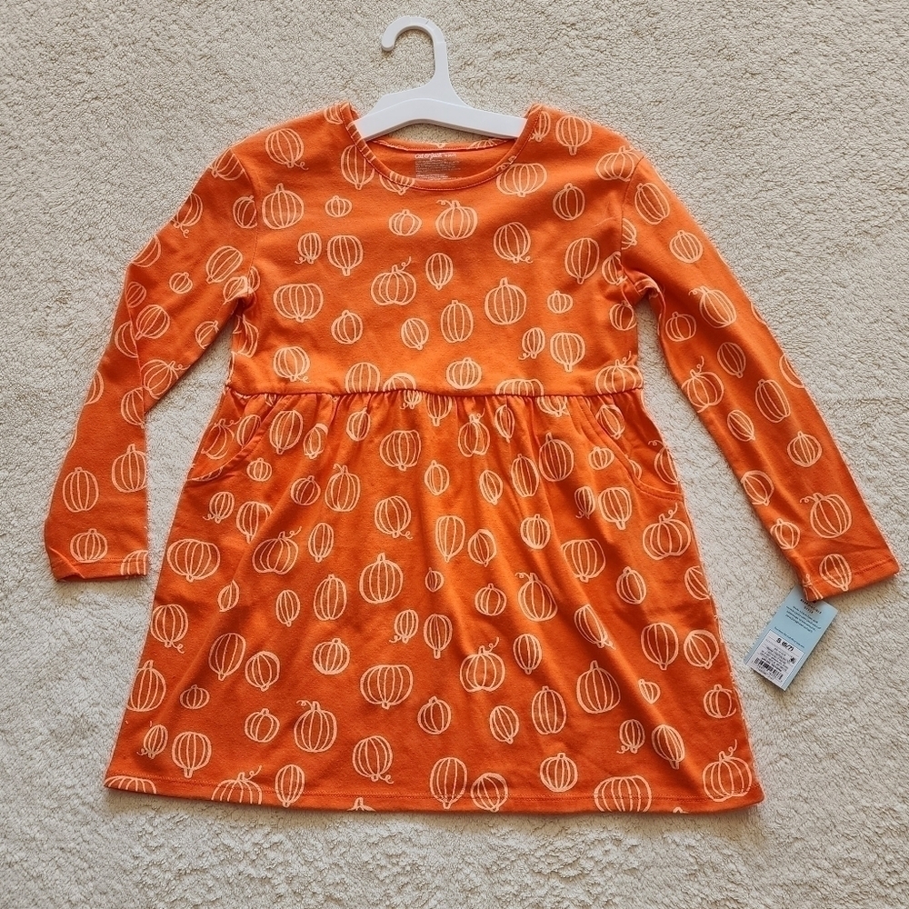 New girl's fall / Halloween/ Thanksgiving PUMPKIN long sleeve dress size 3t - 12